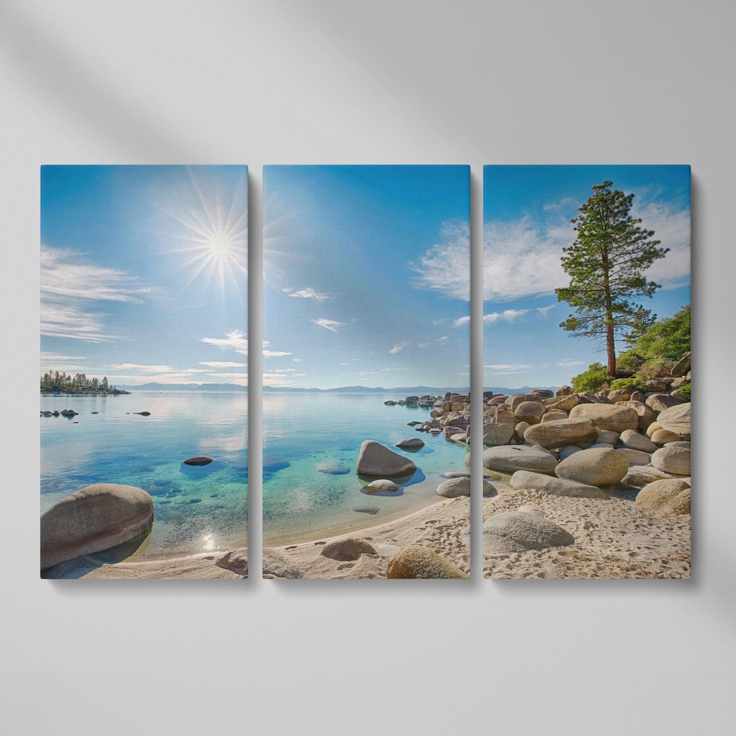 Lake Tahoe East Shore Beach Canvas Print as 3-panel split version