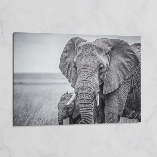 African Elephant Mother & Calf Canvas Print on gallery wrap