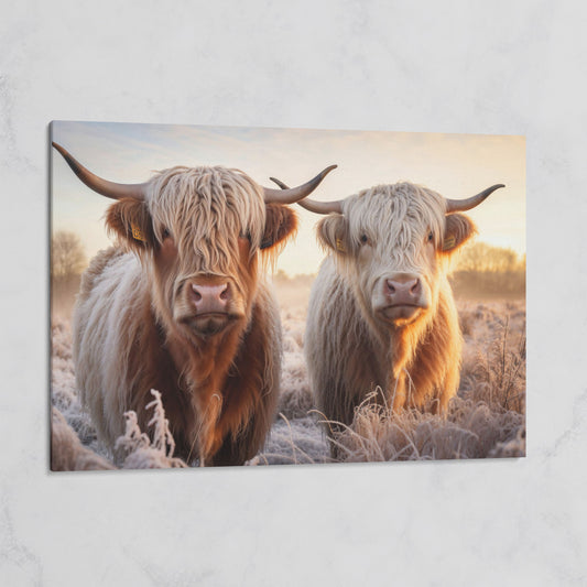 Highland Cow Pair Farmhouse Canvas Art on gallery wrap