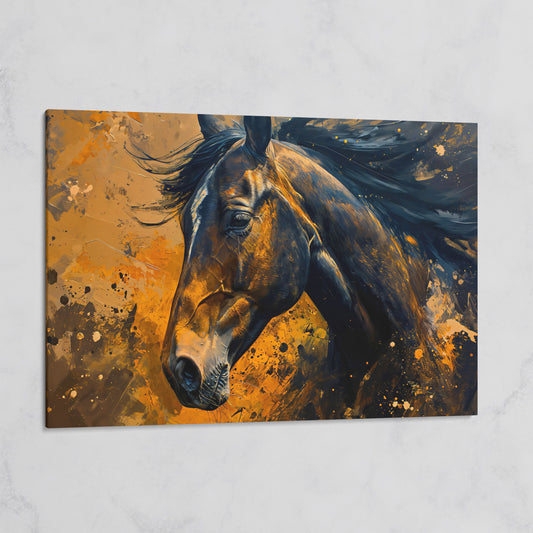 Brown Horse Canvas Print with Painterly Brushwork on gallery wrap