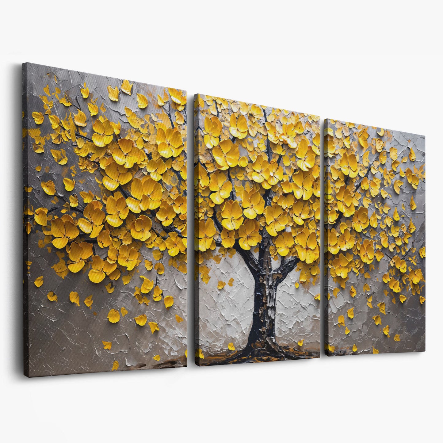 Yellow Blossom Tree of Life Canvas as 3-panel split version