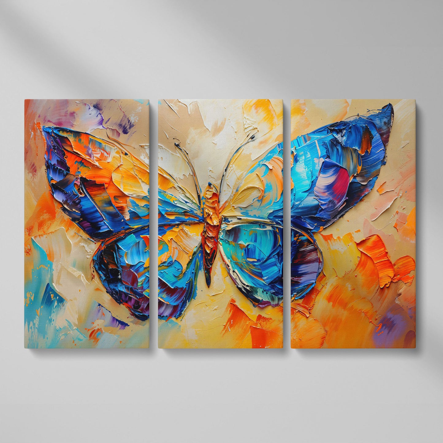 Butterfly Oil Painting Canvas as 3-panel split version