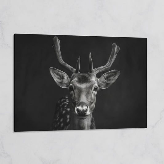 Fawn Portrait Black and White Canvas Print on gallery wrap