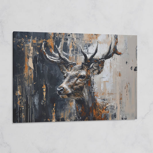 Abstract Stag Canvas Print in Black and Beige on gallery wrap
