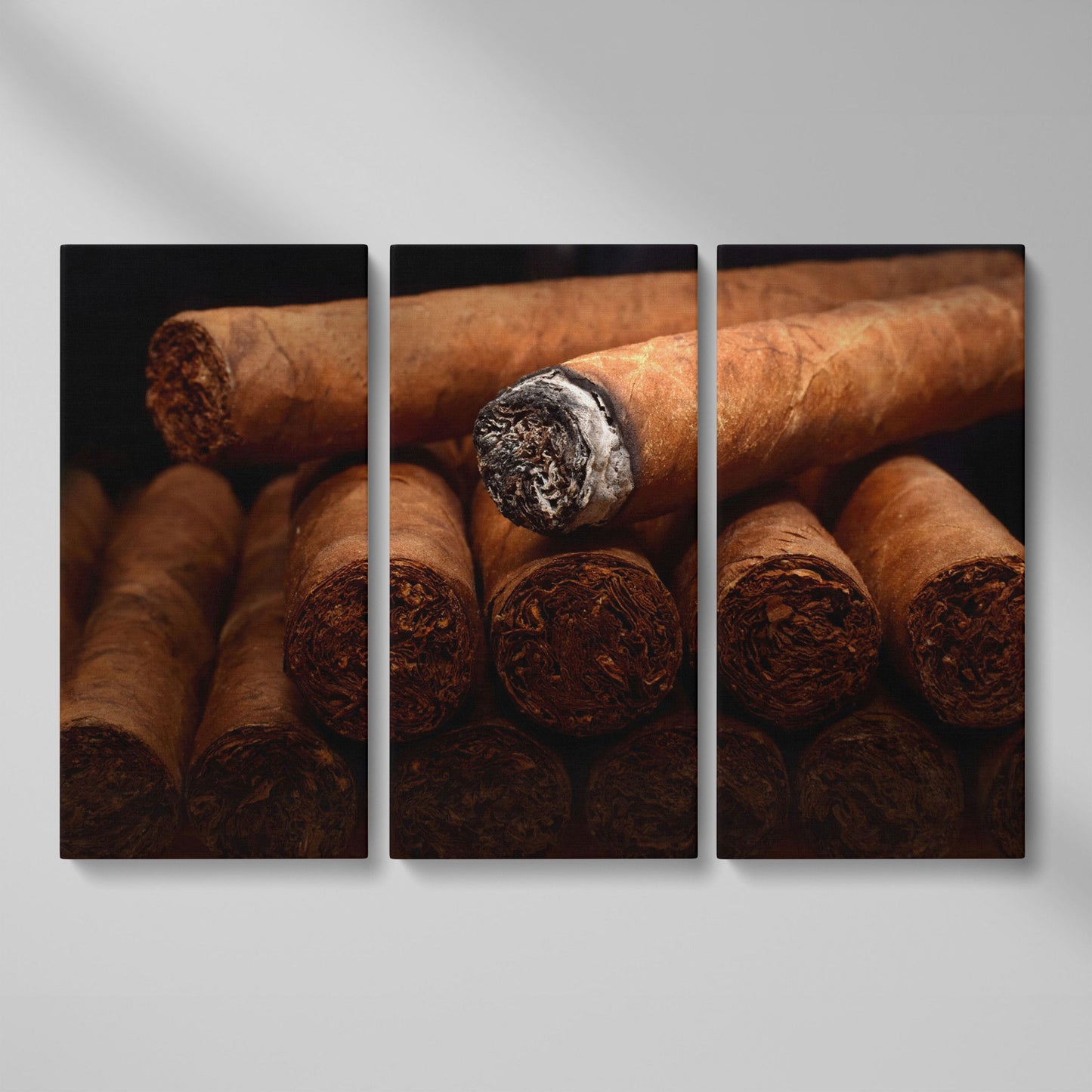 Close-Up Cigar Rolling Canvas Print as 3-panel split version