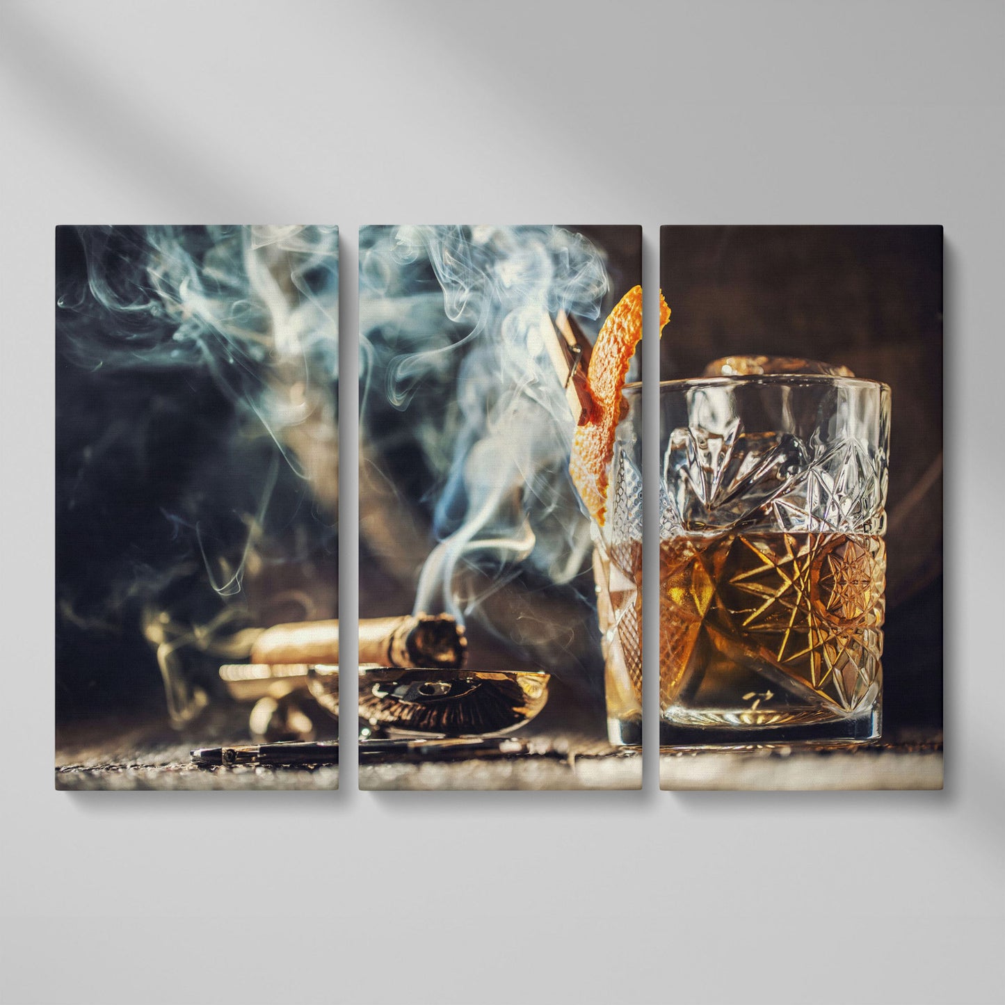 Whiskey and Cigar Canvas Print as 3-panel split version