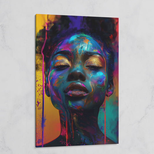 African Woman Portrait Canvas with Gold Eyelids on gallery wrap