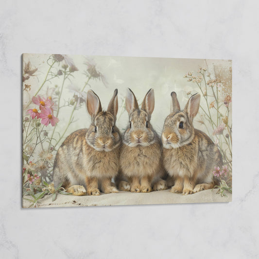 Fluffy Bunny with Spring Wildflowers Canvas on gallery wrap