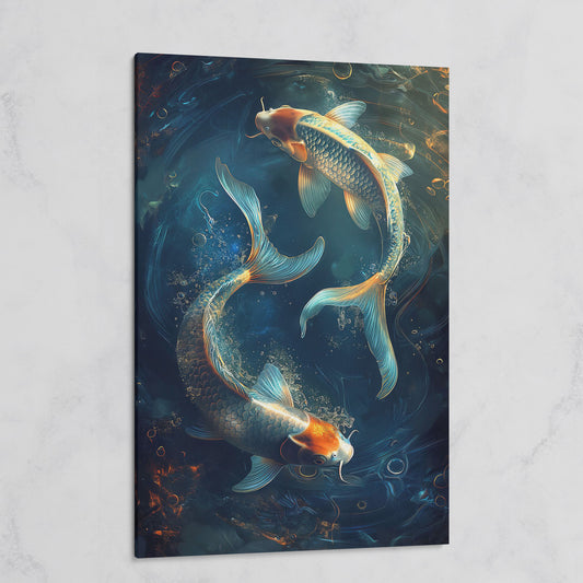 Koi Fish in Pond Canvas Print on gallery wrap