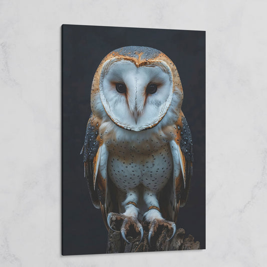 Barn Owl Portrait Canvas. Intense Gaze Wildlife Art on gallery wrap