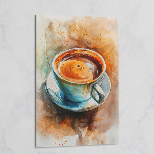 Coffee Cup Watercolor Canvas Print for Kitchen Art on gallery wrap
