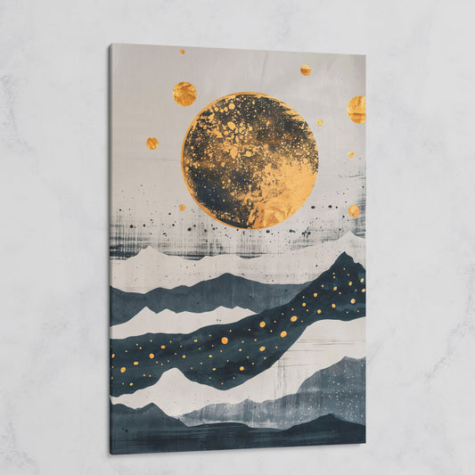 Golden Moon & Layered Mountains Canvas on gallery wrap