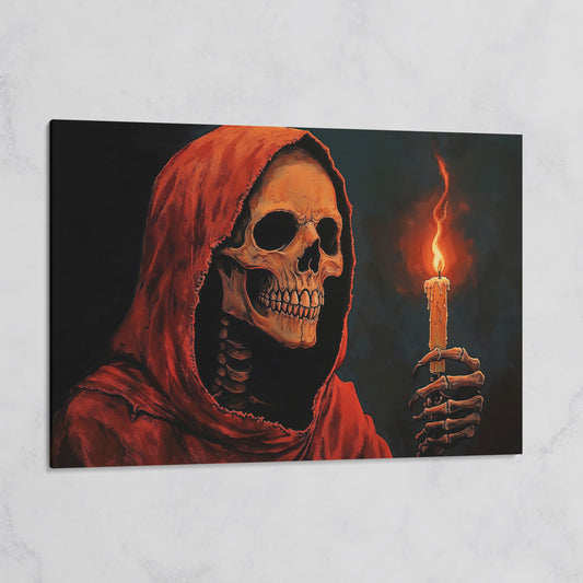 Skeleton with Candle Canvas Wall Art on gallery wrap
