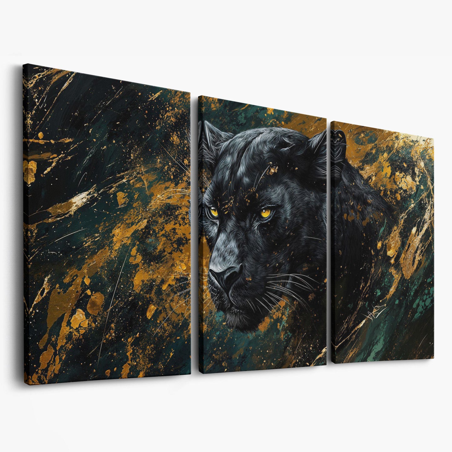 Black Panther Wildlife Canvas as 3-panel split version