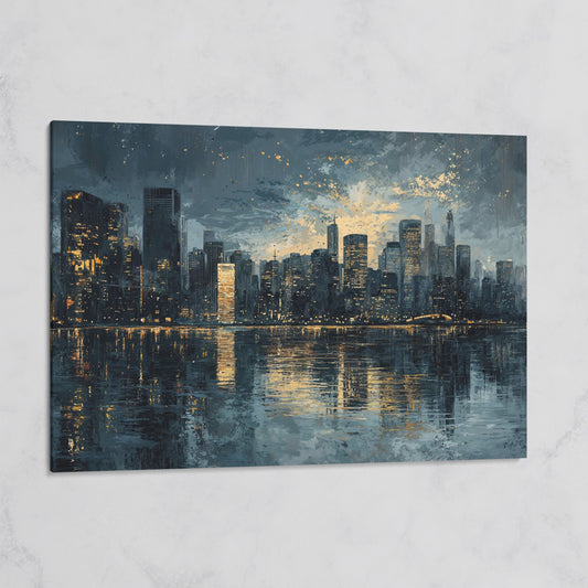 Night Cityscape Reflection Canvas Print on gallery wrap