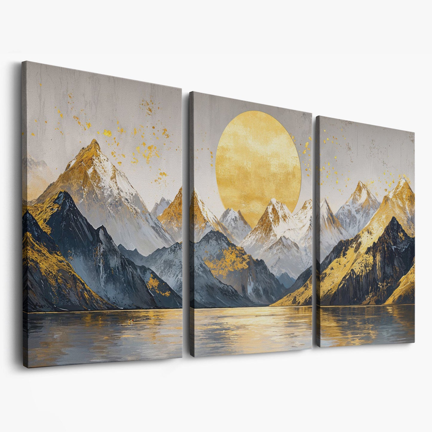Golden Sun and Mountains Panoramic Canvas as 3-panel split version