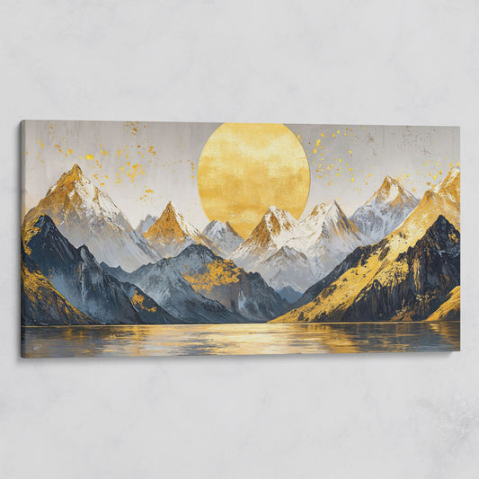 Golden Sun and Mountains Panoramic Canvas on gallery wrap