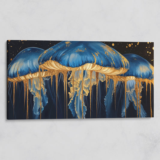 Blue and Gold Marine Jellyfish Canvas on gallery wrap