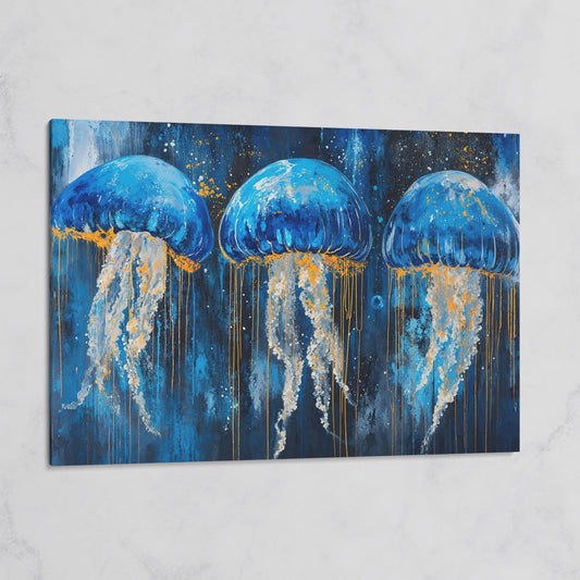 Blue Ocean Jellyfish Canvas on gallery wrap