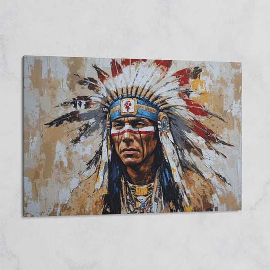 Native American Warrior Portrait Canvas on gallery wrap