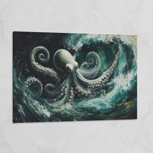 Octopus in Ocean Waves Canvas Print on gallery wrap