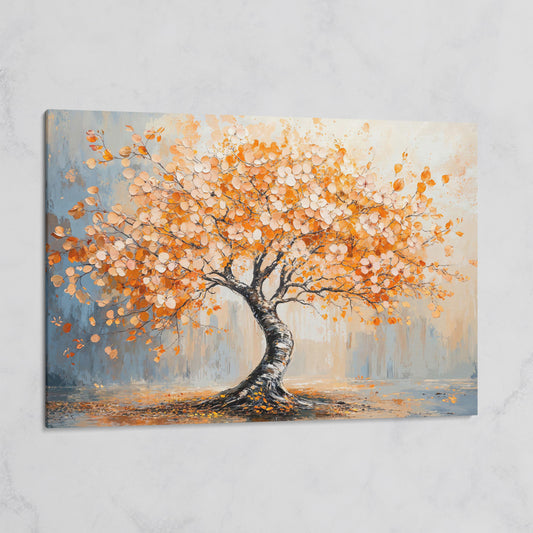 Autumn Tree Canvas Print in Burnt Orange & Dusty Blue on gallery wrap