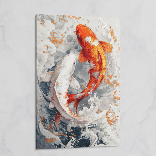 Orange and White Koi Fish Yin Yang Canvas on gallery wrap