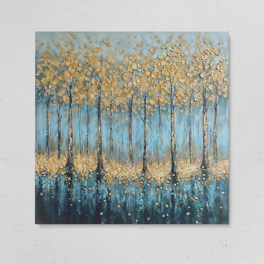 Serene Golden Trees Abstract Forest Canvas on gallery wrap