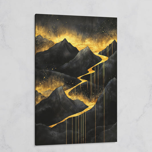 Golden River in Dark Mountains Canvas on gallery wrap