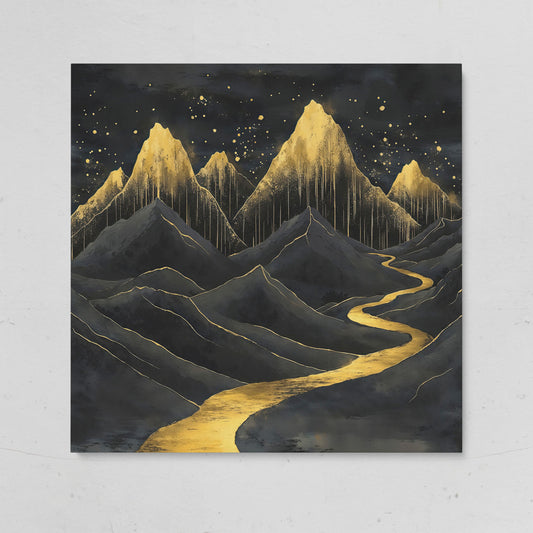 Surreal Black and Gold Mountains Canvas on gallery wrap