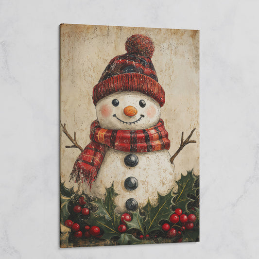 Snowman with Red Scarf and Hat Canvas Print on gallery wrap