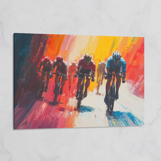 Colorful Cyclists Canvas Print - Abstract Sports Art on gallery wrap