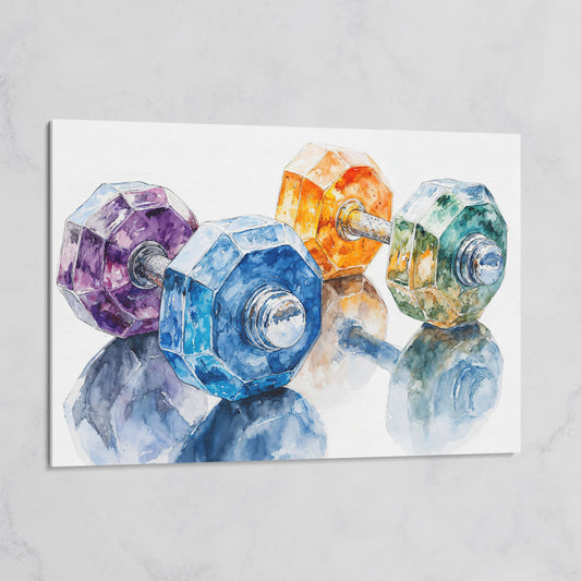 Watercolor Dumbbells Canvas Print for Home Gyms on gallery wrap