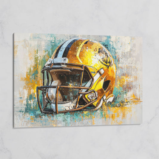 Gold & Teal Football Helmet Canvas Print on gallery wrap