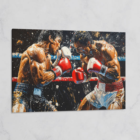 Boxing Match Canvas. Ringside Action in Red & White on gallery wrap