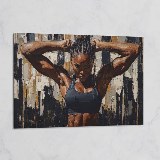 Muscular Woman Portrait Canvas. Espresso & Charcoal on gallery wrap