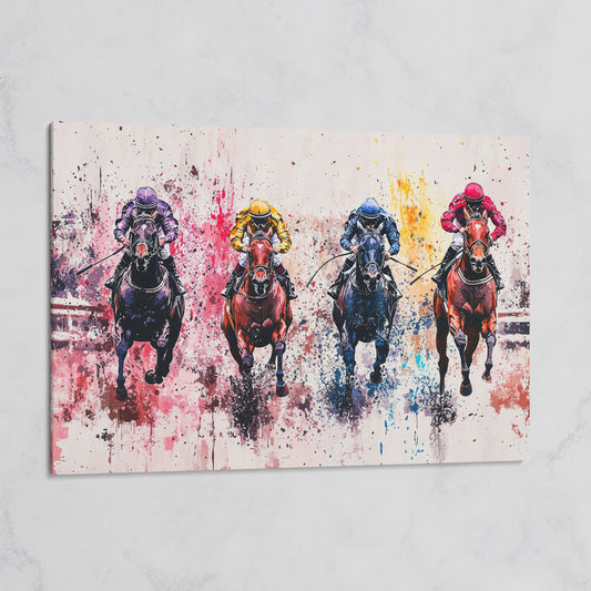 Four Jockeys in Rose, Teal & Sienna Canvas on gallery wrap