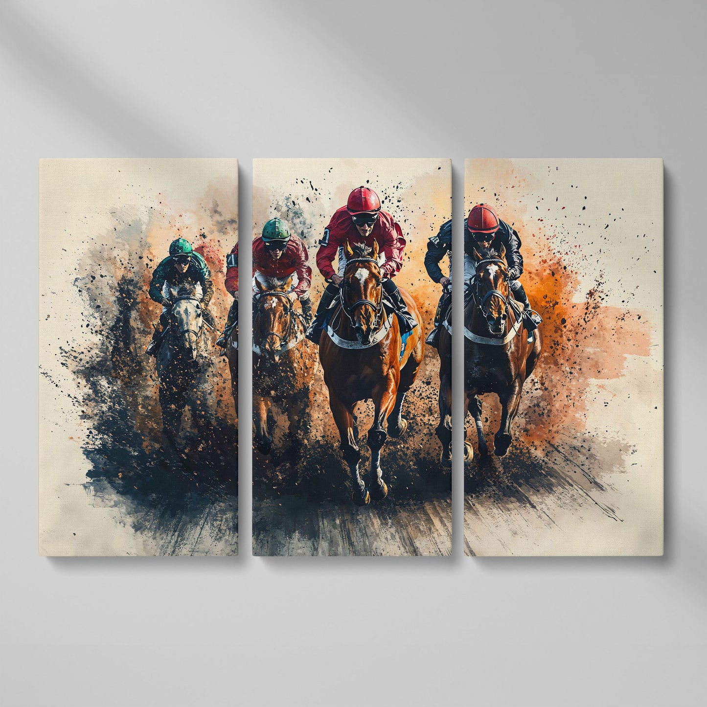 Jockeys Horse Race Canvas Print as 3-panel split version