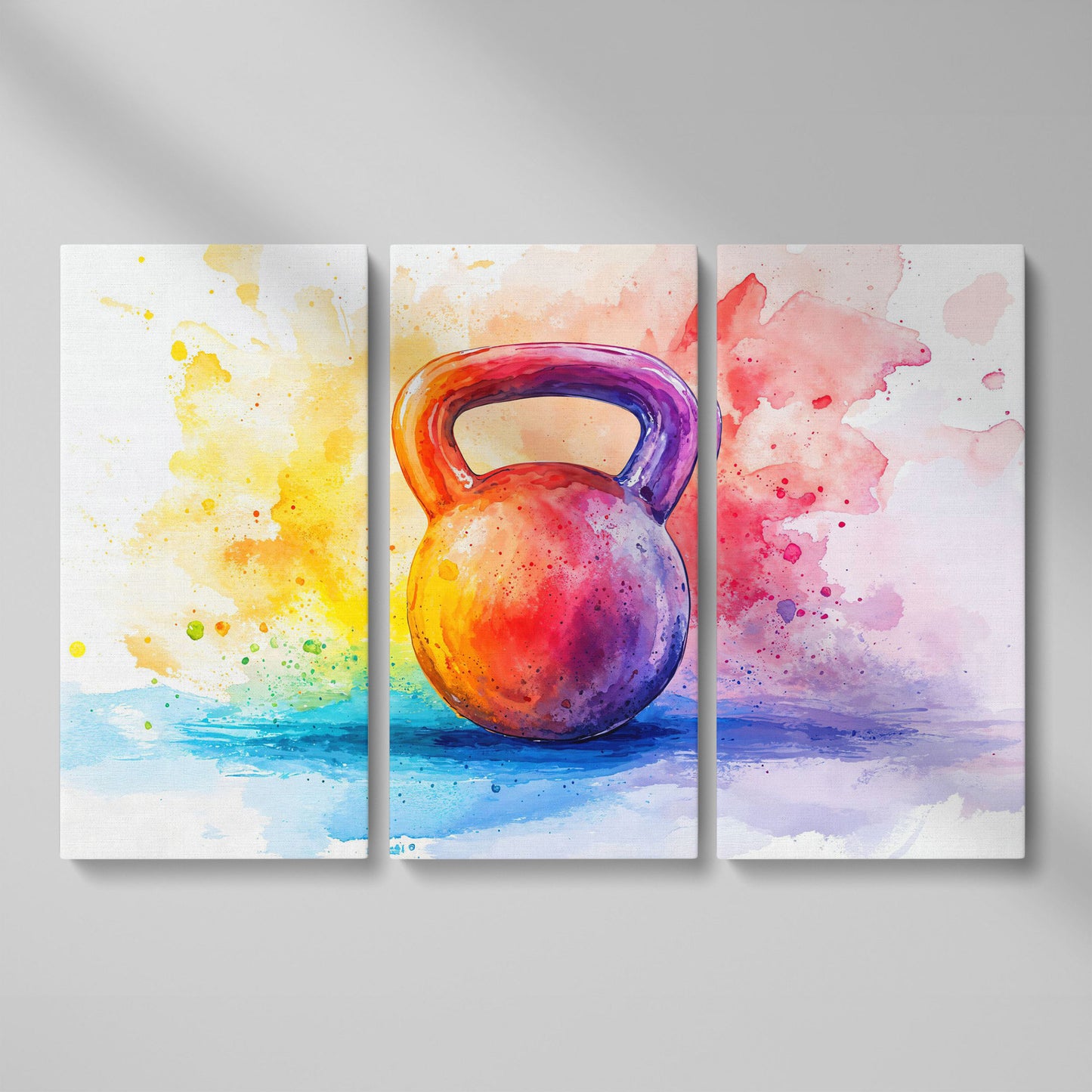 Watercolor Kettlebell Canvas Print as 3-panel split version