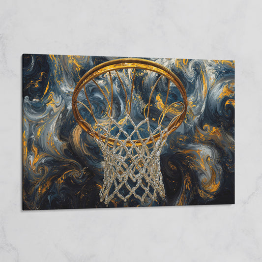 Basketball Hoop Canvas with Gold Rim and Silver Net on gallery wrap