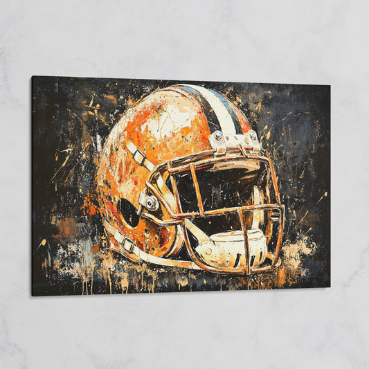 Abstract Football Helmet Canvas Print in Burnt Orange on gallery wrap