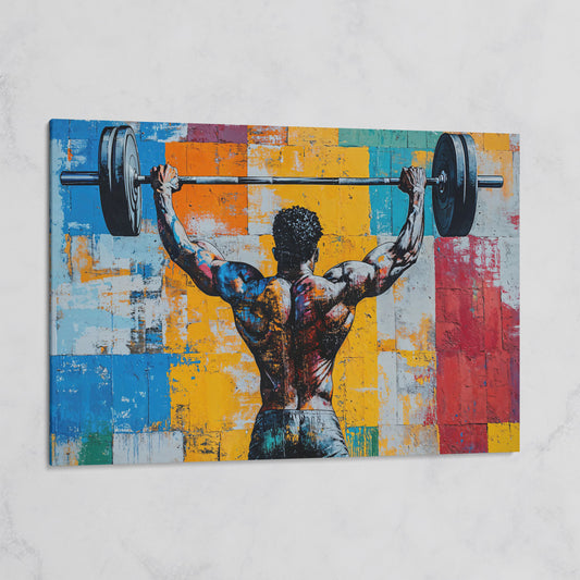 Dynamic Powerlifter Canvas Print with Mustard and Cerulean on gallery wrap