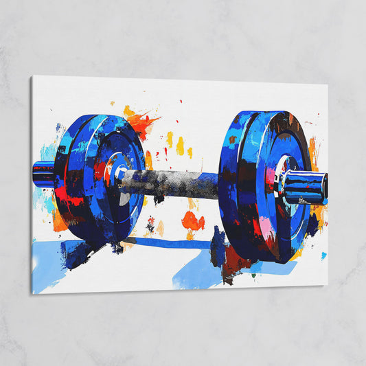 Blue Dumbbell Abstract Canvas Print on gallery wrap