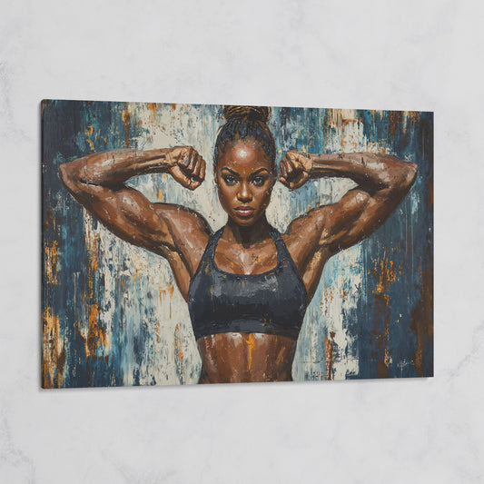 Female Athlete Canvas Print with Cobalt Drip Effect on gallery wrap