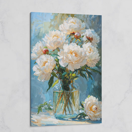 White Peony Bouquet Canvas Print on gallery wrap