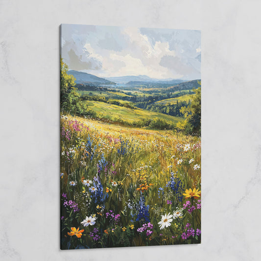 Wildflower Meadow with Golden Sky Canvas Print on gallery wrap