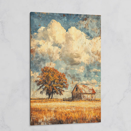Vintage Barn in Autumn Landscape Canvas Wall Art on gallery wrap