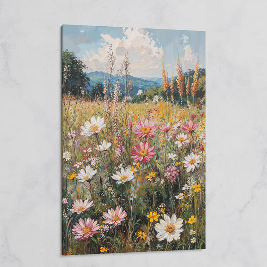 Pink Wildflower Meadow Canvas on gallery wrap