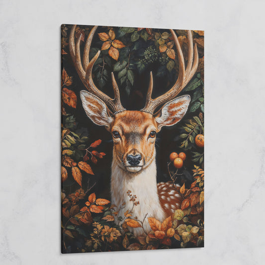 Deer in Autumn Foliage Canvas Wall Art on gallery wrap