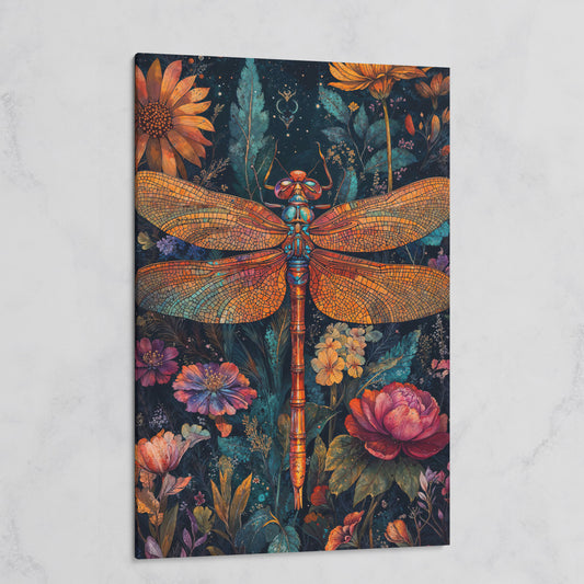 Dragonfly Among Wildflowers Canvas on gallery wrap